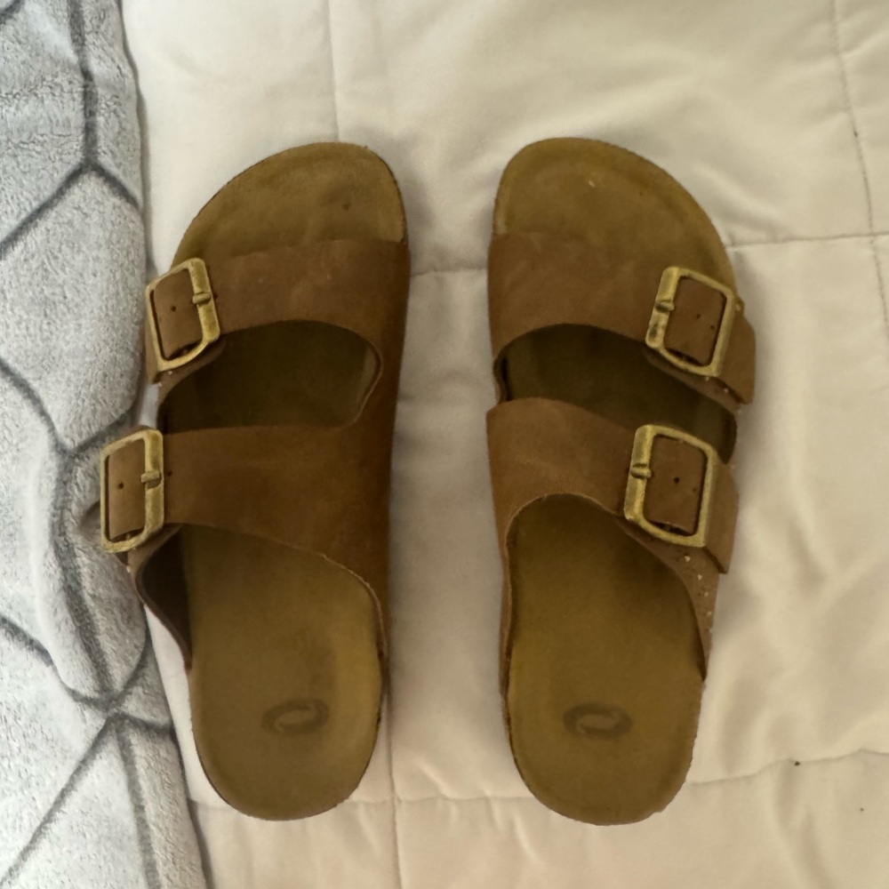 Brown Double Strap Sandals with Buckles